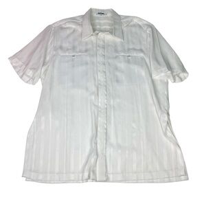 Vintage Men’s XL Shirt Striped Cuban Button Up Lightweight White Swanky Cotton